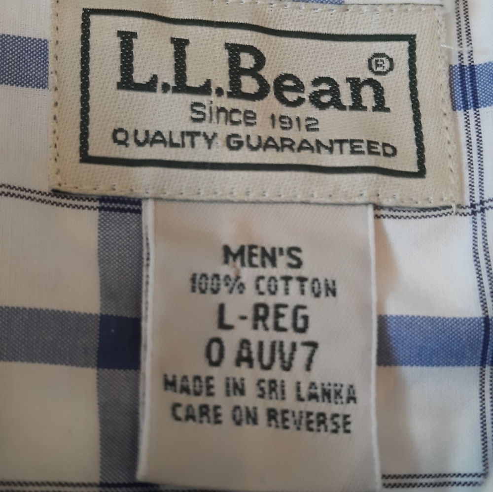 L.L. Bean Men's Blue/White Checked Long Sleeve Button Down Cotton Shirt Sz L-Reg - Picture 4 of 7